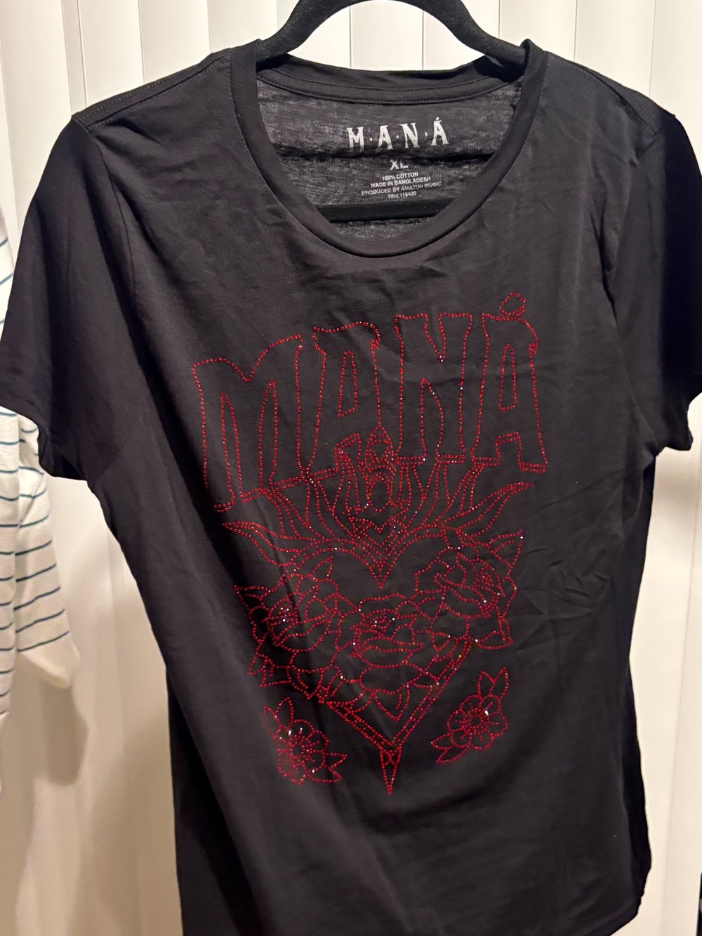 Men’s Black Graphic Tee with Red Stud Detailing